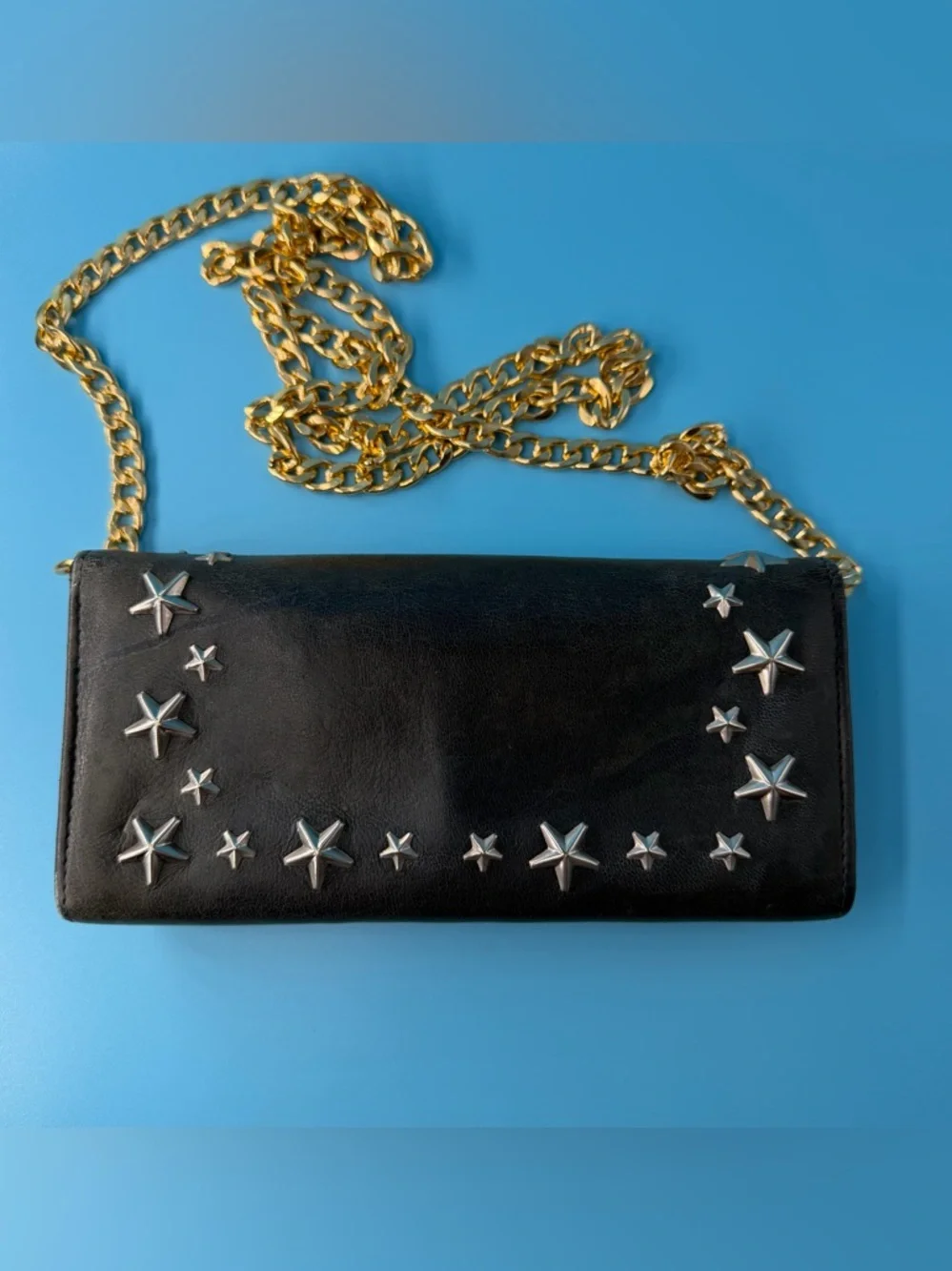 Jimmy Choo Studded Grey Flap Wallet On Chain Crossbody